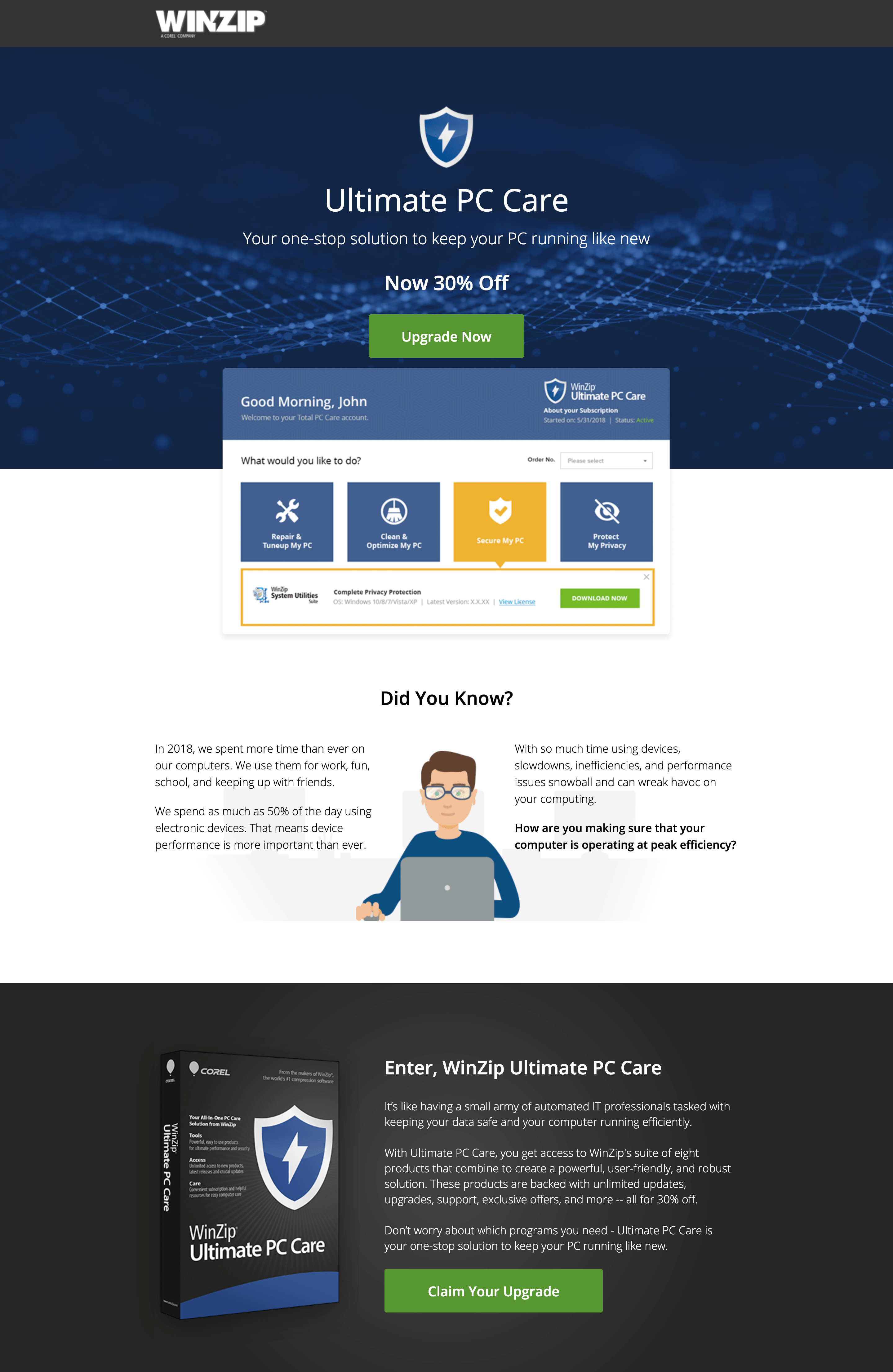 Product landing page